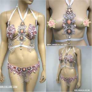 Pink Rhinestone Samba Cage Bra Bikini
